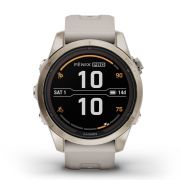 Garmin - fenix 7s Pro Sapphire Solar smartwatch premium cu incarcare solara 42mm - ramă Soft Gold si curea din silicon crem