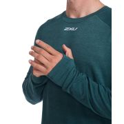 2XU - bluza tehnica pentru barbati cu maneca lunga Ignition Base Layer LS - verde inchis deep jade marle argintiu reflectorizant