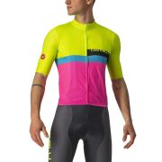 Castelli - tricou ciclism maneca scurta A Blocco - galben fluo magenta albastru