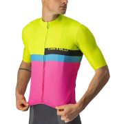 Castelli - tricou ciclism maneca scurta A Blocco - galben fluo magenta albastru