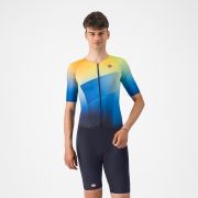 Castelli - costum triatlon cu maneca scurta - Free Sanremo 3 Suit Short Sleeve - albastru belgian | portocaliu
