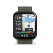 Garmin - Venu X1 - smartwatch cu GPS și AMOLED - Moss cu spate din titan argintiu și curea din nailon ComfortFit Moss