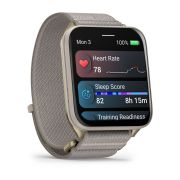 Garmin Venu X1 | Soft Gold cu spate din titan și curea din nailon French Gray