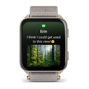 Garmin Venu X1 | Soft Gold cu spate din titan și curea din nailon French Gray