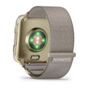 Garmin Venu X1 | Soft Gold cu spate din titan și curea din nailon French Gray