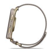 Garmin Venu X1 | Soft Gold cu spate din titan și curea din nailon French Gray