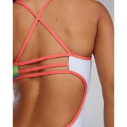 Costum înot întreg femei TYR Bravura Durafast Elite - alb/multicolor | rezistent clor