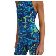 Costum înot întreg femei TYR Thresher Open Back - albastru/verde