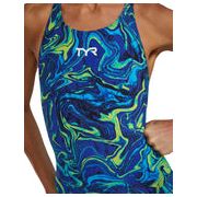 Costum înot întreg femei TYR Thresher Open Back - albastru/verde