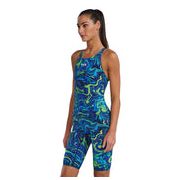 Costum înot întreg femei TYR Thresher Open Back - albastru/verde