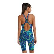 Costum înot întreg femei TYR Thresher Open Back - albastru/verde