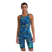 Costum înot întreg femei TYR Thresher Open Back - albastru/verde