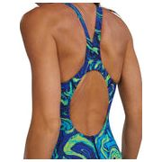 Costum înot întreg femei TYR Thresher Open Back - albastru/verde