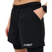 Pantaloni scurți alergare CEP Core Run 2in1 femei - negru | compresie + libertate mișcare