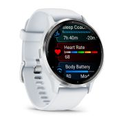 Garmin - Venu 3 smartwatch cu GPS și AMOLED - ramă argintie din oţel inoxidabil şi carcasă whitestone şi brăţară din silicon