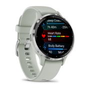 Garmin - Venu 3s smartwatch cu GPS și AMOLED - ramă argintie din oţel inoxidabil şi carcasă sage grey şi brăţară din silicon