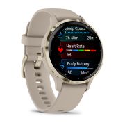 Garmin - Venu 3s smartwatch cu GPS și AMOLED - ramă din oţel inoxidabil Soft Gold cu carcasă French Gray şi curea din silicon