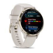 Garmin - Venu 3s smartwatch cu GPS și AMOLED - ramă din oţel inoxidabil Soft Gold cu carcasă Ivory şi curea din silicon