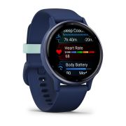 Garmin - Vivoactive 5 smartwatch cu GPS și AMOLED - ramă Metallic Navy din aluminiu - carcasă Navy şi bratara din silicon