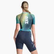 2XU - costum triatlon femei cu maneca scurta Aero Sleeved Trisuit - albastru india alb galben