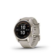 Garmin - fenix 7s Pro Sapphire Solar smartwatch premium cu incarcare solara 42mm - ramă Soft Gold si curea din silicon crem