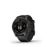 Garmin - fenix 7s Pro Sapphire Solar smartwatch premium cu incarcare solara 42mm - ramă gri din titanium DLC si curea din silicon neagră