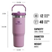 Stanley - termos tip sticla cu pai - Flip Straw Tumbler - mov deschis lila - 890 ml