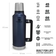 Stanley - termos clasic cu maner The Legendary Classic Bottle - albastru inchis intuneric - 1.9 Litri