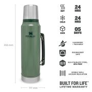 Stanley - termos clasic cu maner The Legendary Classic Bottle - verde Hammertone - 1 Litru