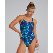 Costum înot întreg femei TYR Waveform Cutoutfit - albastru/verde | rezistent clor