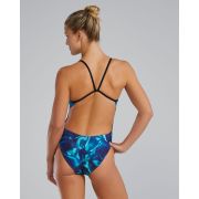 Costum înot întreg femei TYR Waveform Cutoutfit - albastru/verde | rezistent clor