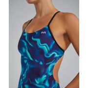Costum înot întreg femei TYR Waveform Cutoutfit - albastru/verde | rezistent clor