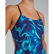 Costum înot întreg femei TYR Waveform Cutoutfit - albastru/verde | rezistent clor