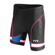 Pantaloni scurți triatlon TYR Competitor 6" damă - negru cu albastru și roz