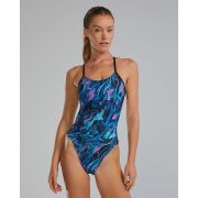 Costum înot TYR Cutoutfit - albastru/roz | rezistent clor