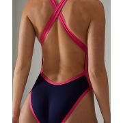 Costum înot întreg femei TYR Durafast Elite - bleumarin/roz | rezistent clor