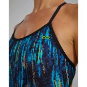 Costum înot întreg femei TYR Durafast Elite - albastru Rainbow/negru | rezistent clor