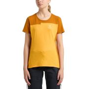 Haglöfs ROC Grip Tee W – Tricou din bumbac organic și cânepă cu imprimeu - Galben Sunny Yellow/Golden Brown