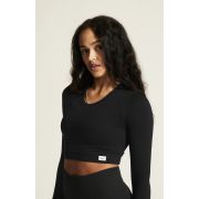Craft Collective Rib Cropped LS Top W – Top scurt reiat cu mânecă lungă - Negru