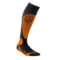 CEP - sosete lungi compresie ski pentru femei Ski Race Socks - negru portocaliu intens