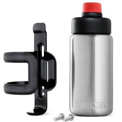 Woom - set suport bidon bicicleta copii si bidon metalic Glug - gri argintiu negru