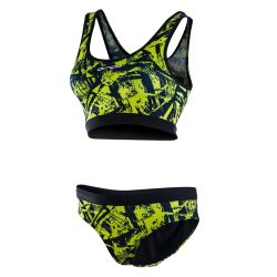 Orca - Costum de baie doua piese pentru Femei Bra &amp; Bikini - print albastru royal verde lime