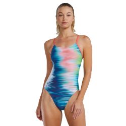 Costum înot întreg femei TYR Bravura Cutoutfit - alb/multicolor | rezistent clor 300h