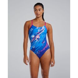 Costum înot întreg TYR ABSTRCTAI Cutoutfit - royal multicolor | decupaje laterale