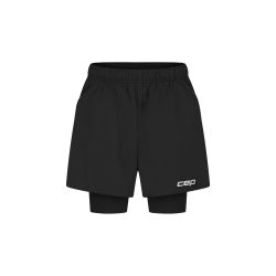 Pantaloni scurți alergare CEP Core Run 2in1 femei - negru | compresie + libertate mișcare