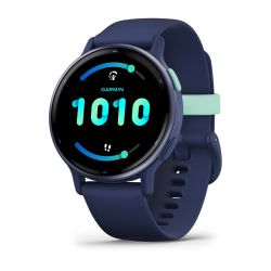 Garmin - Vivoactive 5 smartwatch cu GPS și AMOLED - ramă Metallic Navy din aluminiu - carcasă Navy şi bratara din silicon