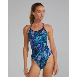 Costum înot întreg TYR Durafast Elite - albastru/roz | rezistent clor