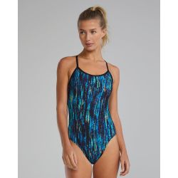 Costum înot întreg femei TYR Durafast Elite - albastru Rainbow/negru | rezistent clor