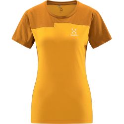 Haglöfs ROC Grip Tee W – Tricou din bumbac organic și cânepă cu imprimeu - Galben Sunny Yellow/Golden Brown