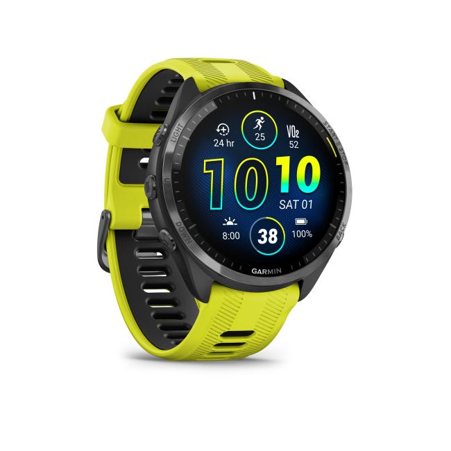Garmin Forerunner 965 ceas multisport GPS AMOLED - gri titan DLC curea galbenă